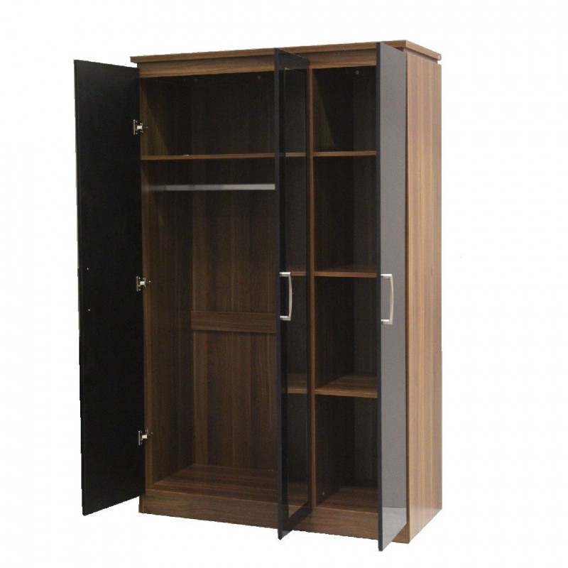 DC Conrad 3 Door Mirrored Wardrobe Black/Walnut